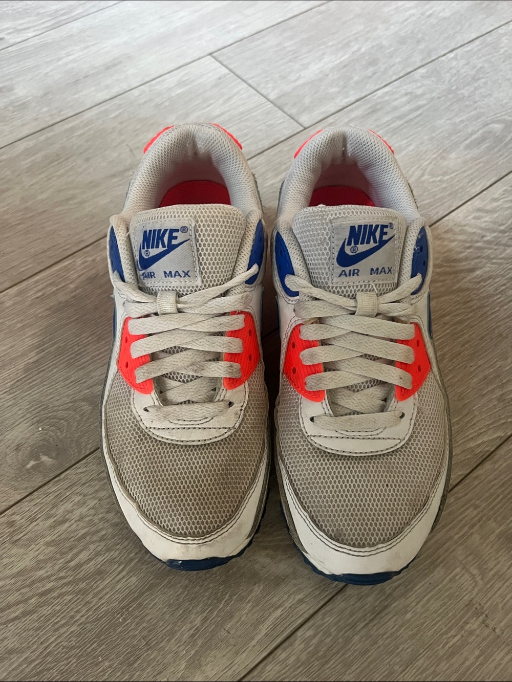 Nike Kids Air Max Sneakers in Grey, Blue & Neon Orange Accents